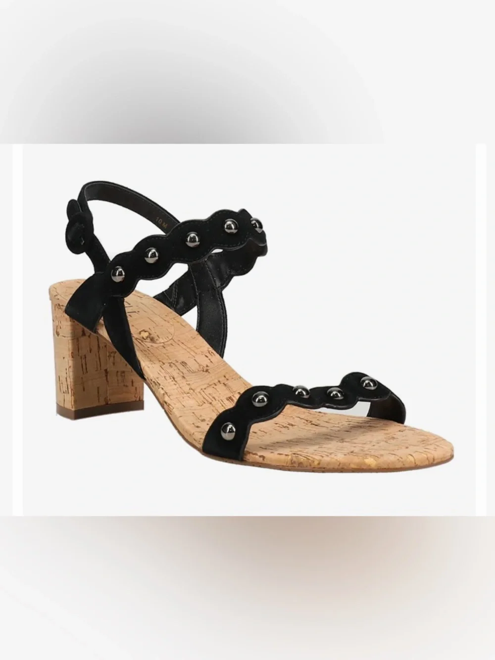 Vaneli Black Suede: Cork Heel Mavis Studded Sling Back Sandals: 8.5